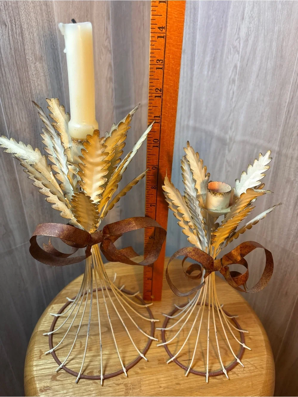 Vintage Tole Style Metal Wheat Sheaf Candle Holders Set of 2 Philippines